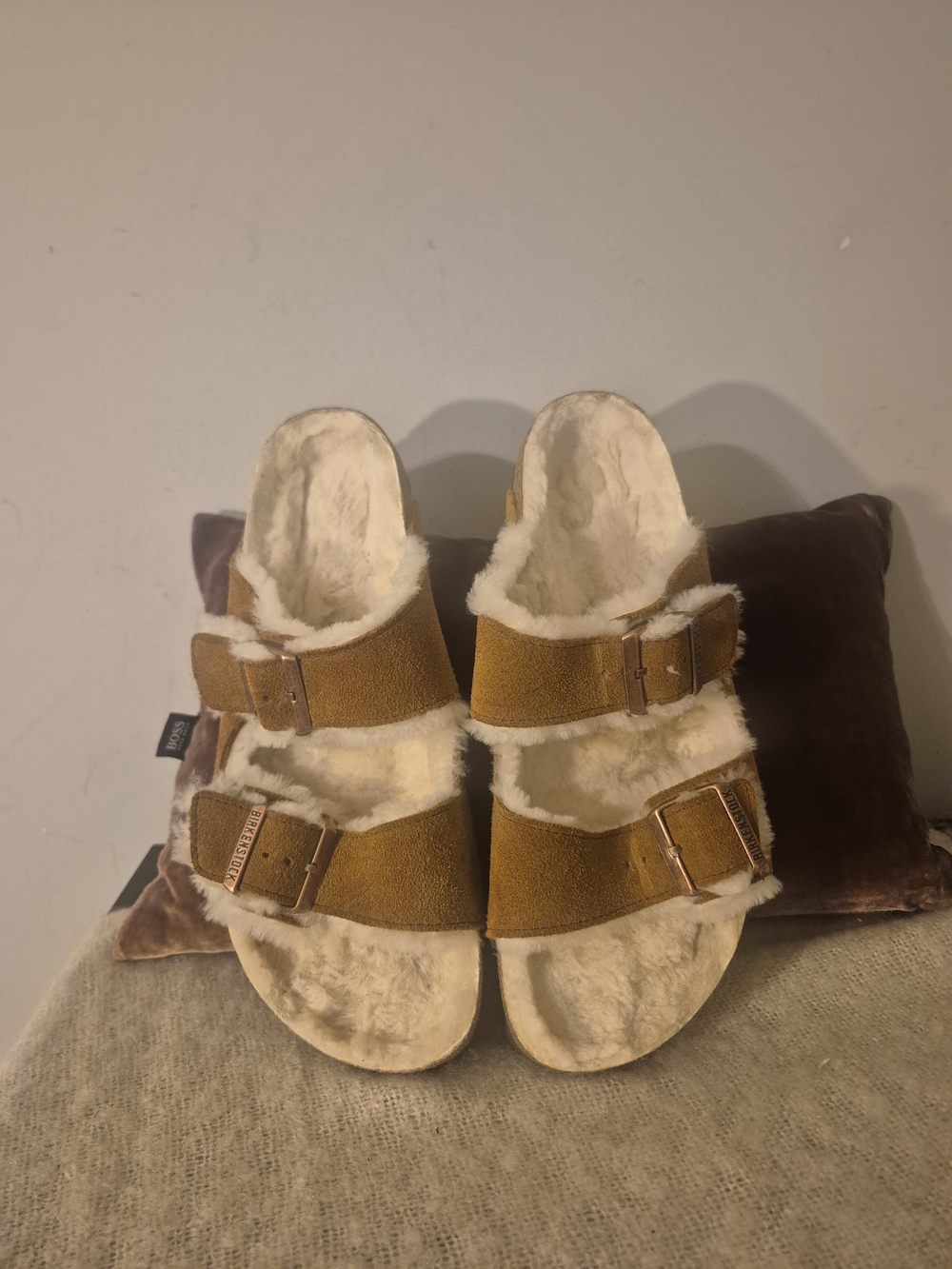 Birkenstock Women's Arizona Fur Slip On Brown Sandals Suede Size 42 EU / 11 US